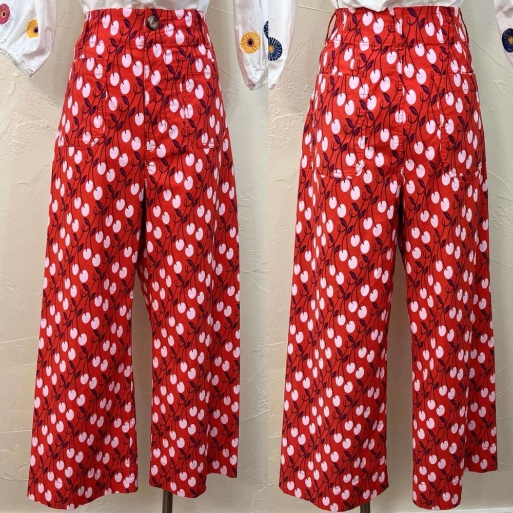 Anthropologie The Colette Cropped Wide-Leg Pants Cherry Print